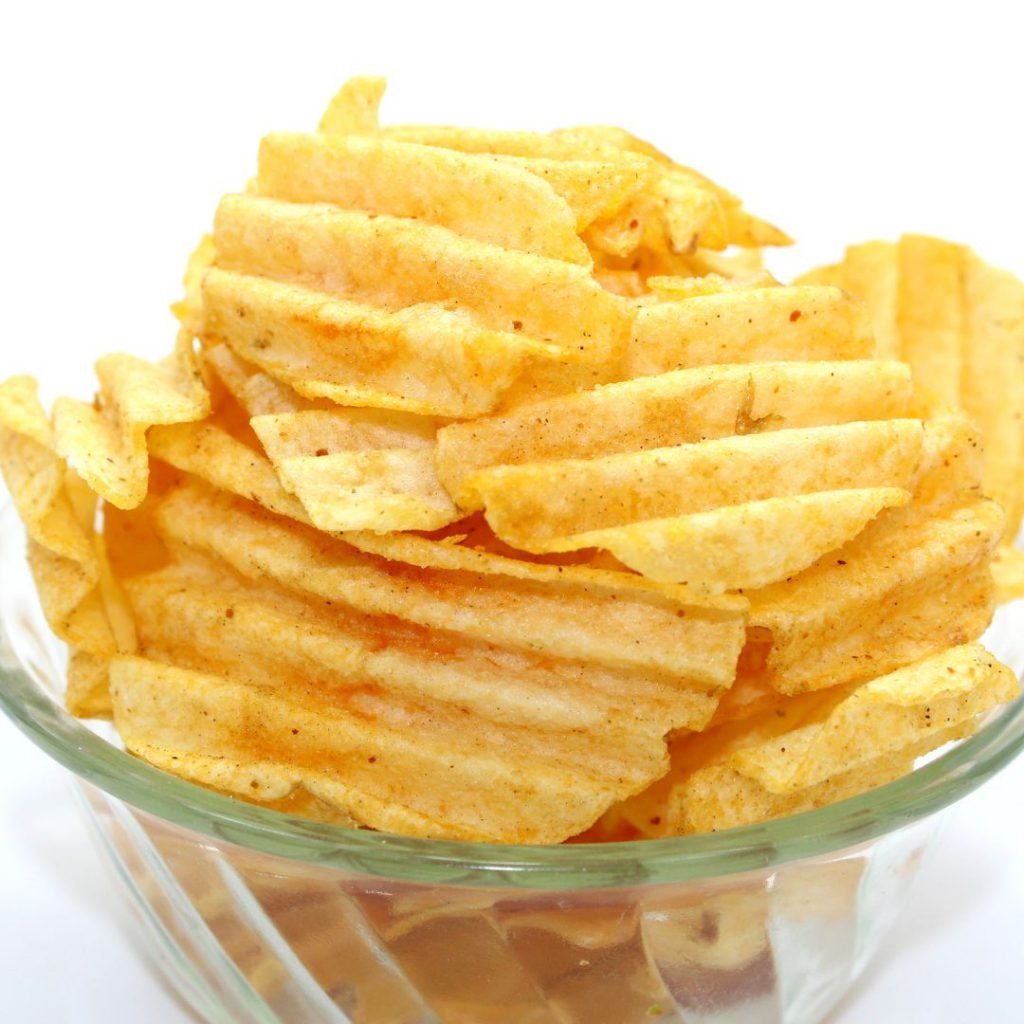 glass bowl filled with chips