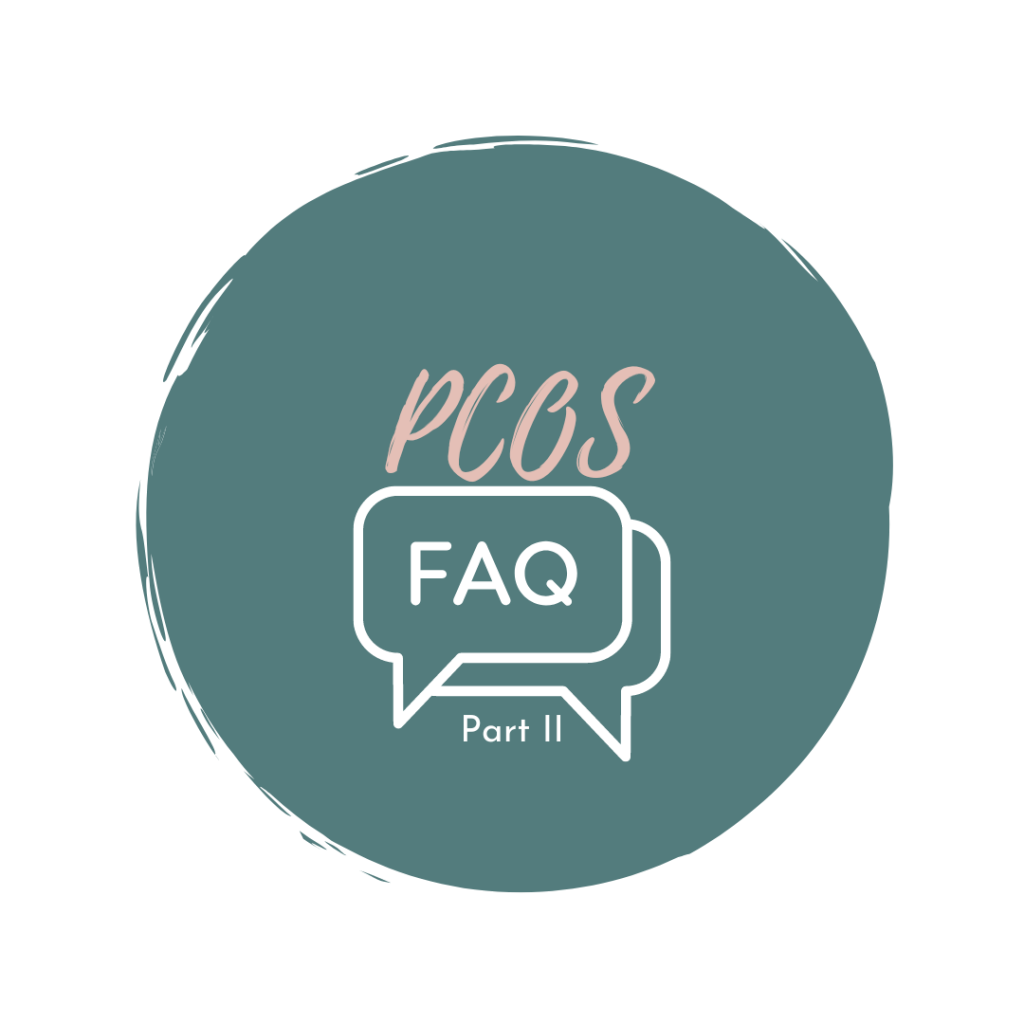 green circle with the words PCOS FAQ Part II in the centre