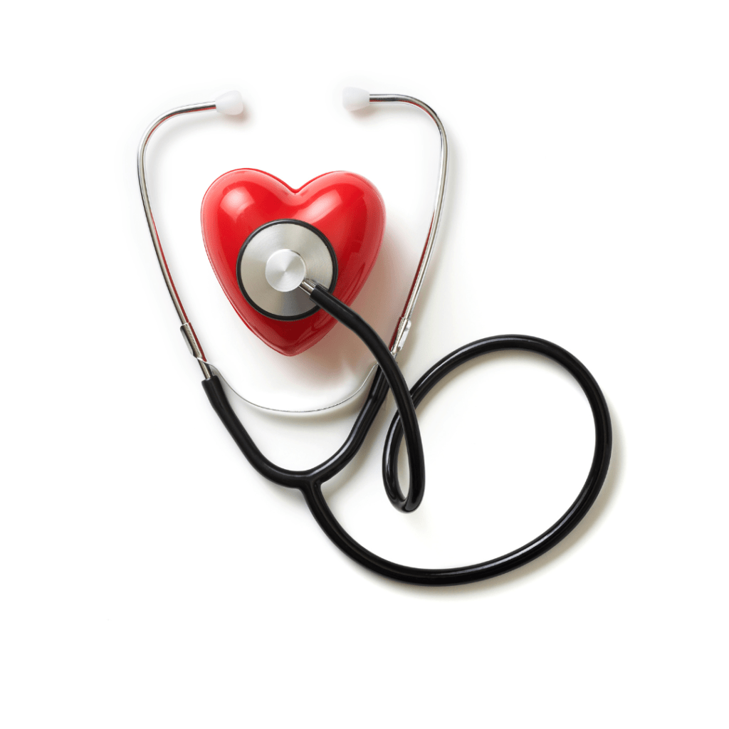 red heart with a stethoscope around it for heart health