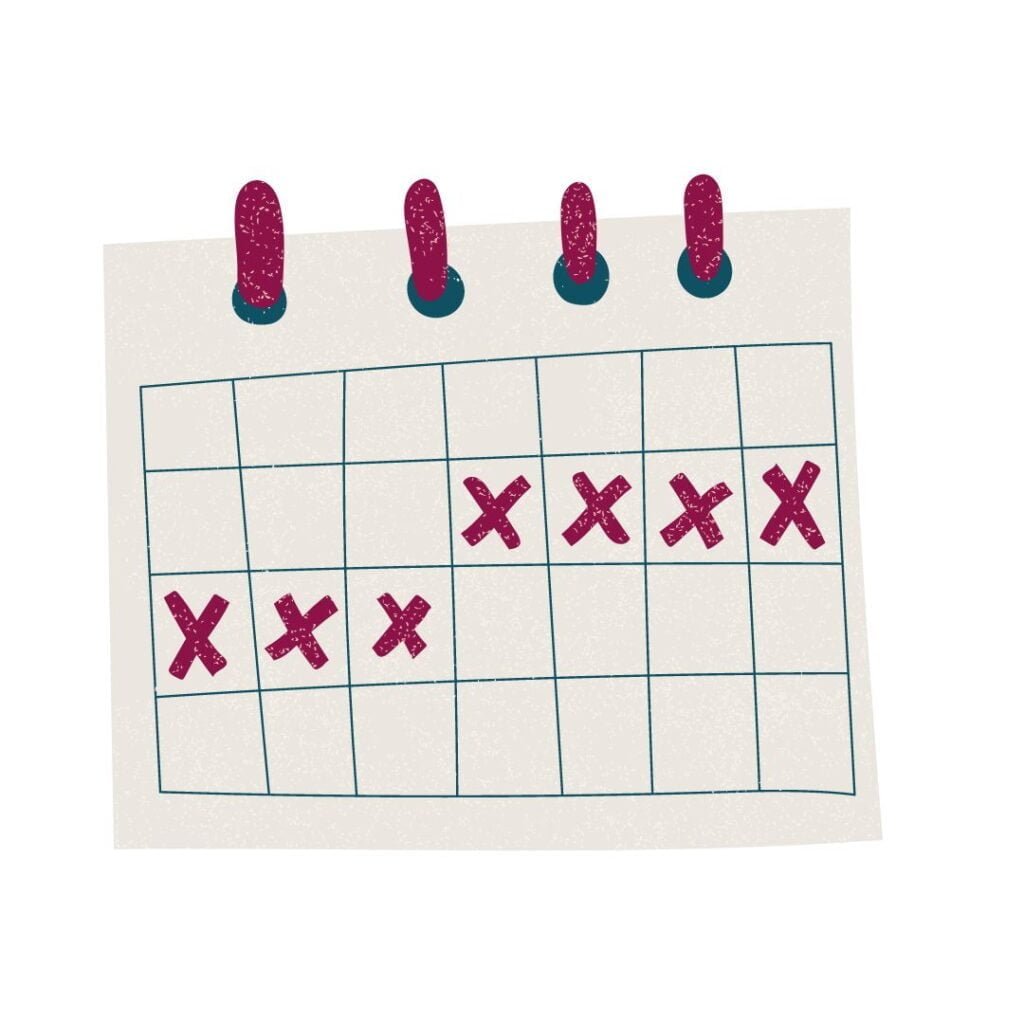 Cartoon style clipart calendar with 7 days marked off with Xs