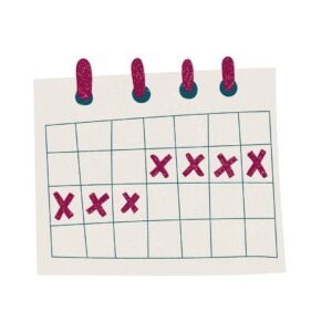 Cartoon style clipart calendar with 7 days marked off with Xs