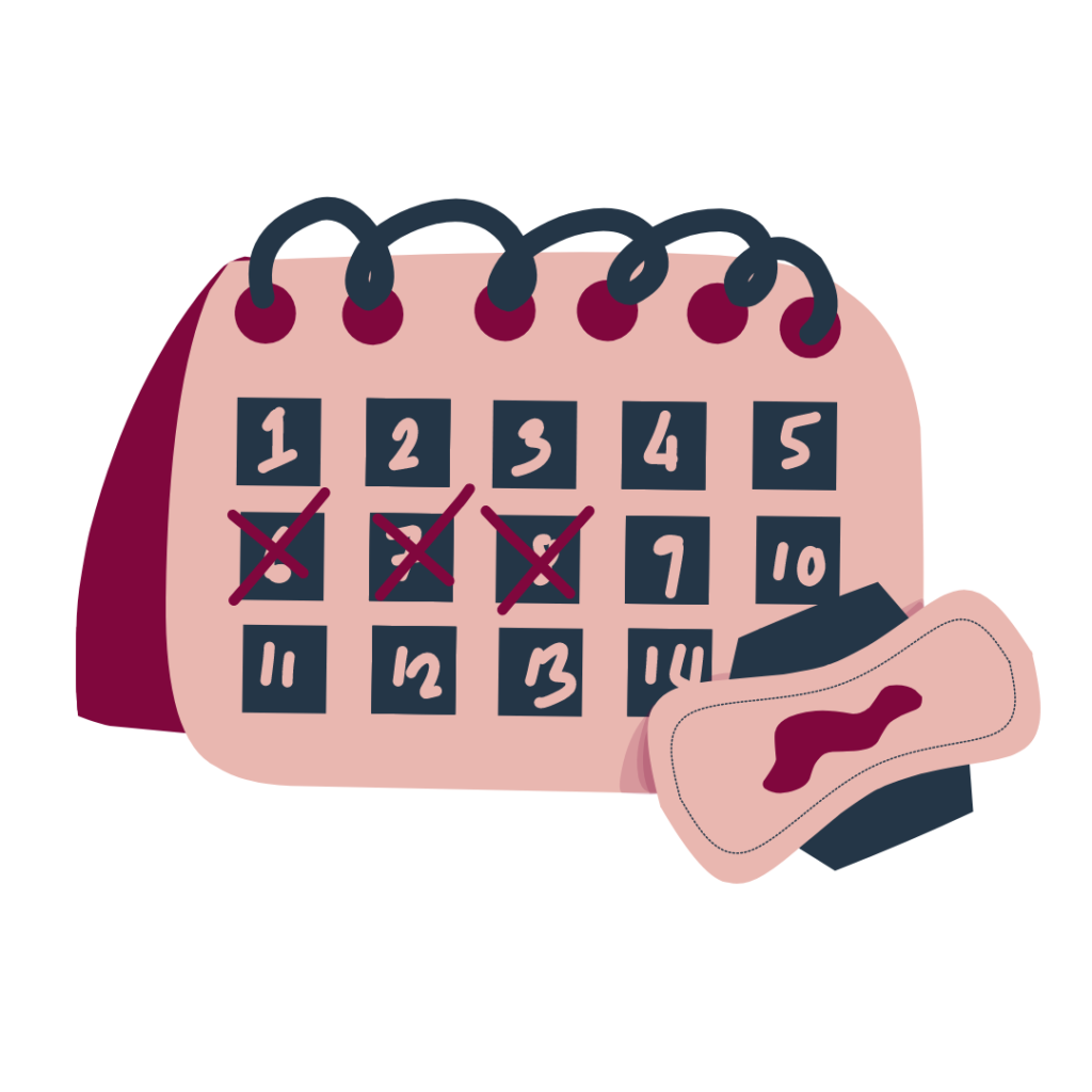 clipart of a calendar with 3 days crossed out and a pad with blood in front of it