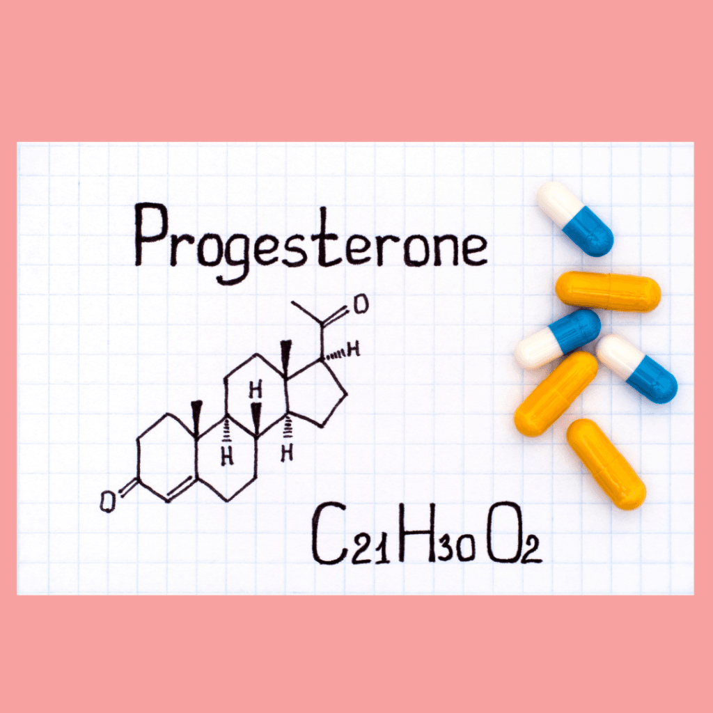 progesterone molecular formula with capsules beside it